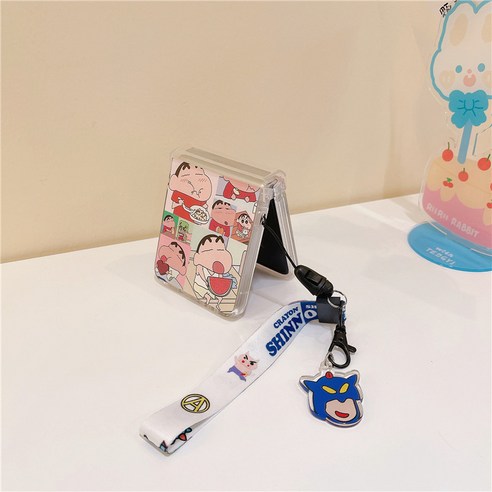 귀여운 짱구 캐릭터로 장식된 강력한 보호 기능을 갖춘 갤럭시 Z 플립4용 AOHAO 짱구 힌지보호 스트랩 케이스