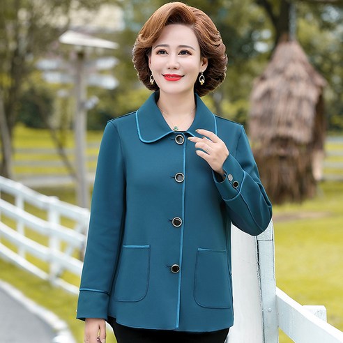 Qiao Yaying 어머니의 코트 2021 가을 겨울 새로운 재킷 단색 옷깃 대형 중년 및 노인 여성 코트