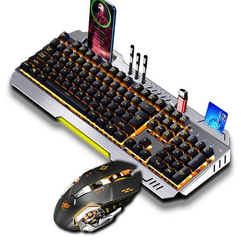 Keyxgsul K670 K3 계식 게임용 키보드 및 마우스 콤보 세트 다색 백라이트 효과 PS4 / Xbox One/Windows적용하다, 황광, 메탈블랙, 유선