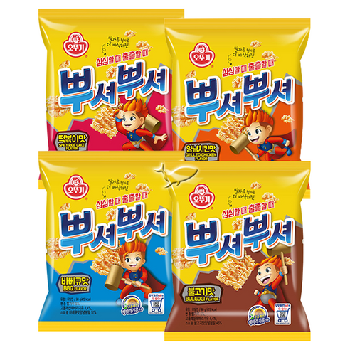 오뚜기 뿌셔뿌셔 4종1세트 불고기+바베큐+양념치킨+떡볶이, 1세트, 90g