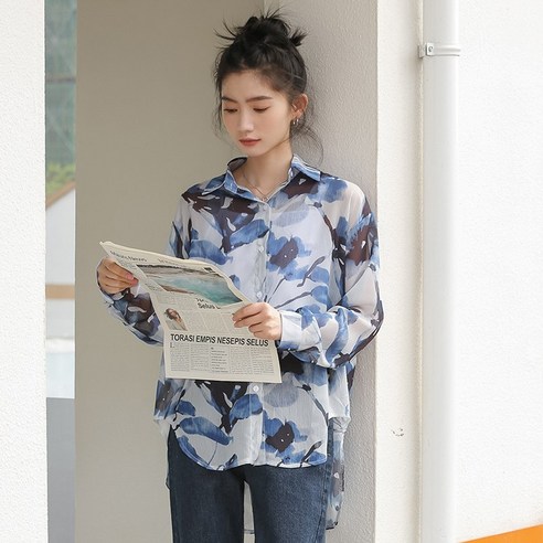 SU 신형 초가을 잉크 인쇄 셔츠 여성 긴 소매 한국어 스타일 레트로 올 일치 셔츠 디자인 감각 틈새