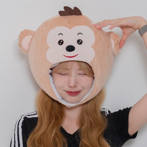 말랑마쥬 인생네컷 동물 캐릭터 모자 할로윈 파티 소품, 1개, 원숭이