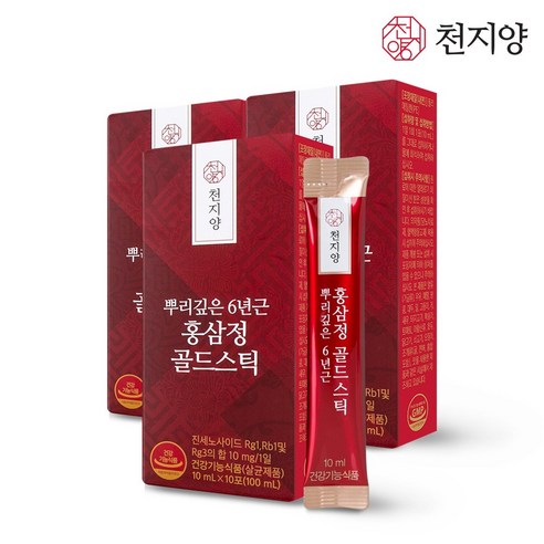 천지양 뿌리깊은 6년근 홍삼정 골드스틱(쇼핑백증정) 면역력 피로개선 기억력, 100ml, 3개