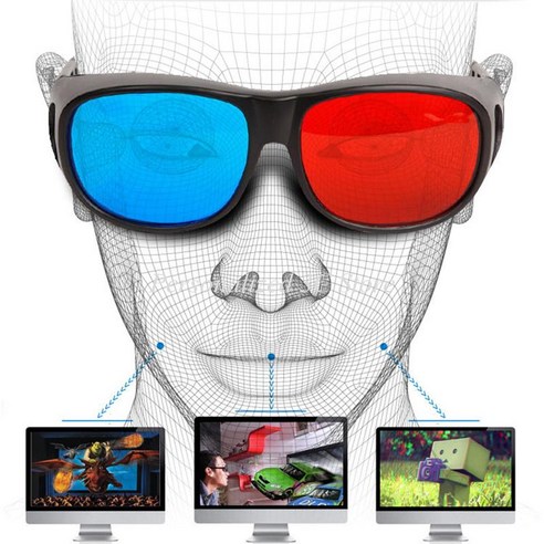 3D안경 영화감상 AR VR 스마트 클립 블랙 프레임 레드 블루 3D 안경 차원 입체 ph TV 영화 DVD 게임 1pc, 한개옵션0, 1개