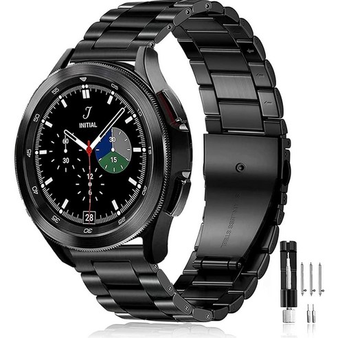 Olytop 갤럭시 워치 4/6 클래식 47/46/43/42mm 4/5/6 밴드 44mm 40mm 5 프로 45mm 20mm 금속 스테인리스 스틸 교체 스트랩 삼성 6/5/4/3, No Gap Black