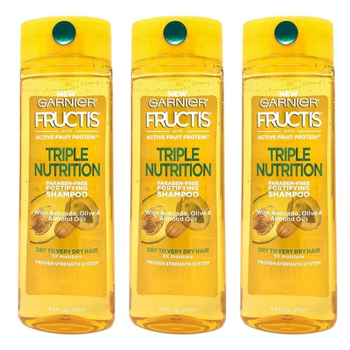 프루티스 트리플 뉴트리션 포티파잉 샴푸 아보카도 앤 올리브 앤 아몬드 오일, 3개, 370ml