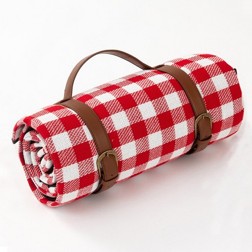 DFMWI.피크닉 매트.Picnic mat.--휴대용 방수&amp;가죽 스트랩 피크닉 매트 야외 캠핑 방습 매트 피크닉 캠핑 매트, 빨간색과흰색격자무늬(가죽스트랩)200*200Cm
