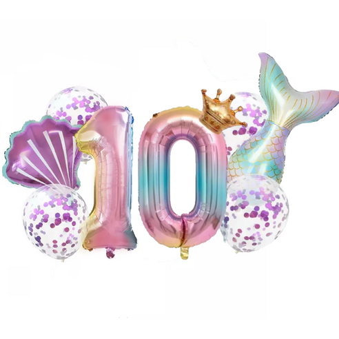 파파 파티 생일파티 숫자 풍선 세트, 1세트, 머메이드10
