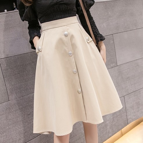 빨강몽키 rm8634 플레어스커트 봄여름치마 단추포인트 A라인 스커트QQ 스커트