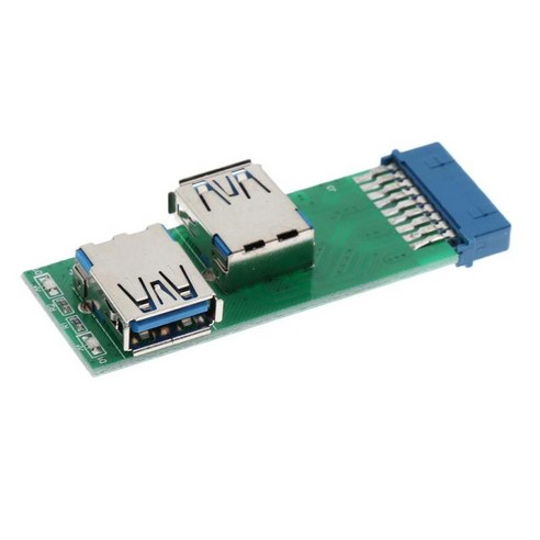 듀얼 포트 USB 3.0 - 암 마더보드 마운트 어댑터, 62x21x8mm, 녹색, PCB