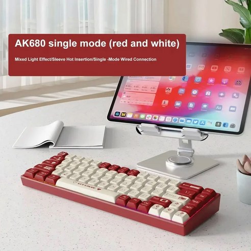 AK680 유선 기계식 키보드 듀플렉스 키캡 68 모든 스왑 가능 혼합 색상, [02]Red and White, Red and White