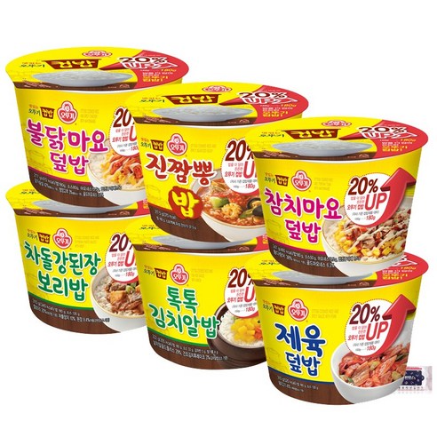 오뚜기 컵밥 6종 세트 톡톡김치알밥 + 참치마요덮밥 + 불닭마요덮밥 + 제육덮밥 + 진짬뽕밥 + 차돌강된장보리밥, 1세트