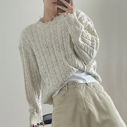 지디오 남성 꽈배기 니트 티셔츠 긴팔 스웨터 라운드넥