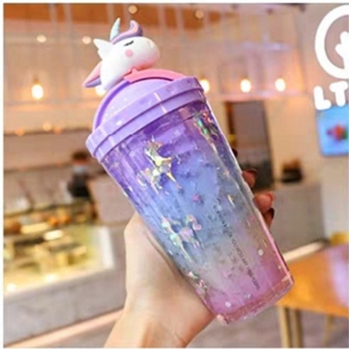 크리에이티브 유니콘 아이스컵 러블리 시크 물컵 그라데이션 스무디 컵, 담자색_450ml
