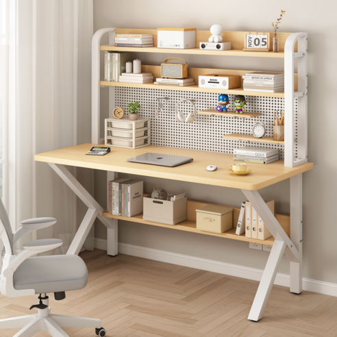 편안홈 다기능 철제 책상 오피스데스크 컴퓨터책상 업그레이드 타공보드, 원목 화이트