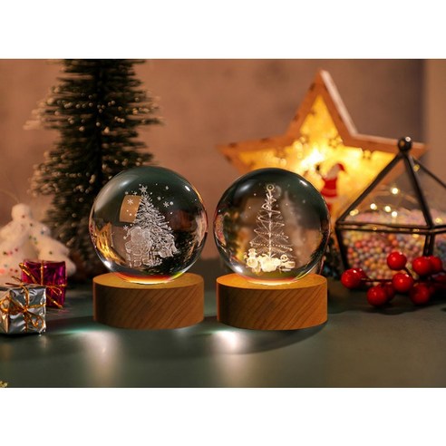   크리스마스 트리 산타 선물 LED 조명 크리스탈 볼 수정구 무드등, 크리스마스트리+산타