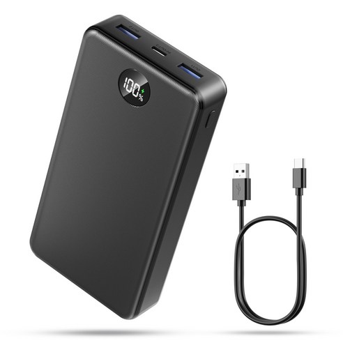 고속충전 대용량 보조배터리 30000mAh PD 22.5W QC3.0 잔량표시 멀티단자 + 20W C타입 케이블, 블랙-30000mAh, P1