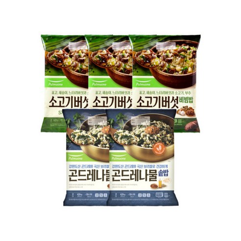 풀무원 소고기버섯비빔밥 424g 3봉 +곤드레나물솥밥 424g 2봉, 5개, 424mg 나물밥쉽게만들기홈스랑 Best Top5