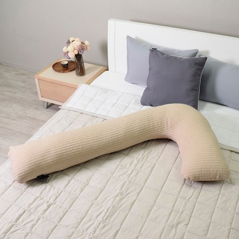 마벨러스 피그먼트 누빔 순면 롱쿠션 편안한 L자 바디필로우, 베이지