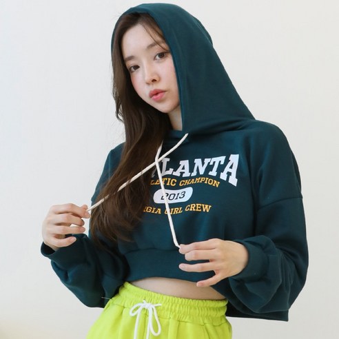 크루 루즈핏 기모 크롭 후드티 시보리 후디 스트릿 스웻셔츠