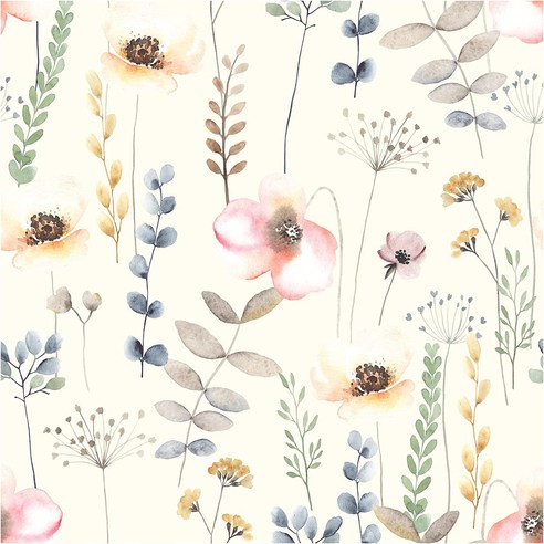Blooming Wall DPYA34 Fresh Flower in Pastel Color Peel and Stick Wallpaper Removable Self Adhesive W, 한개옵션0