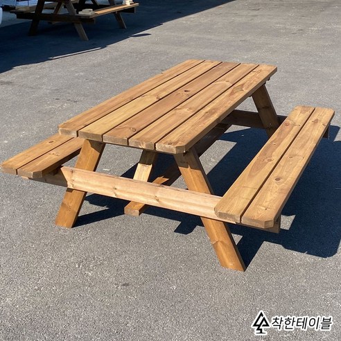착한테이블 대량납품 천연 원목 4인용 8인용 방부목 일체형 야외 테이블 세트 파라솔 별매, 4인방부목 도토리 도색