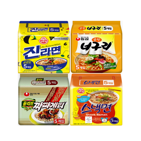 진라면순한맛5개+순한너구리5개+스낵면5개+짜파게티5개, 진순5+순한너구리5+스낵5+짜파5