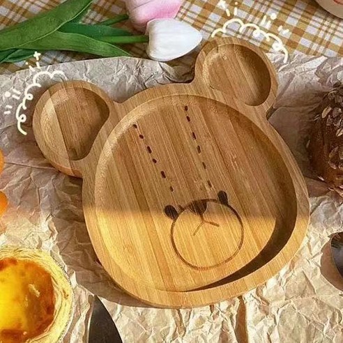 식판 우드 식기 사랑스런 과일 접시 1인 식기 친환경 식판, 비니곰 식판 (15.6*17.5CM)