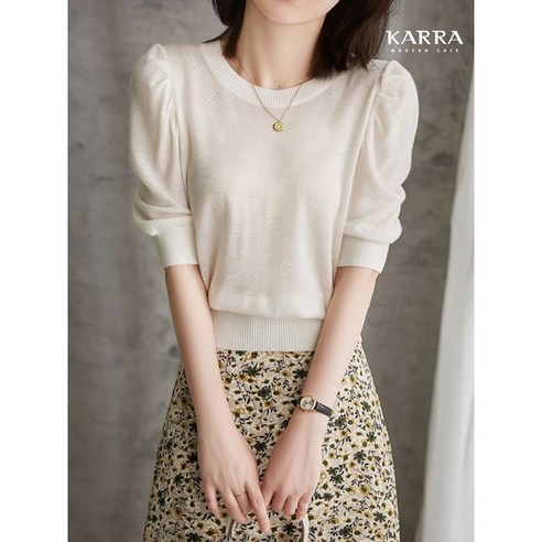 카라 KARRA 숄더셔링와플하프니트_A3F0970
