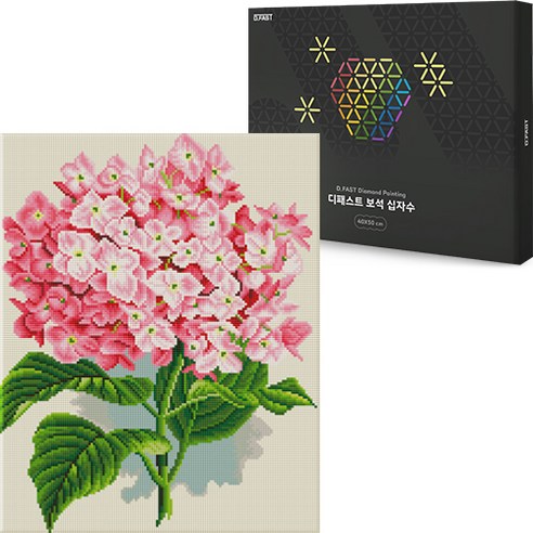 디패스트 보석십자수 DIY 40X50cm 구슬 비즈 공예 액자형 캔버스형 집들이선물 세트, 1세트, DF-707 핑크수국
