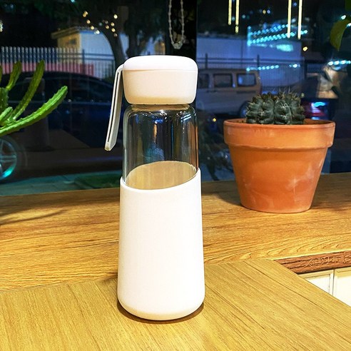 DFMEI 간단한 유리 여성 휴대용 휴대용 실리콘 슬리브 물 컵 커플 미니 컵, DFMEI 분홍색, 400ml