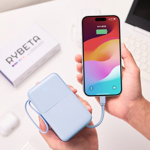 리베타 PD 20W 대용량 보조배터리 20000mAh 케이블 일체형, 블루