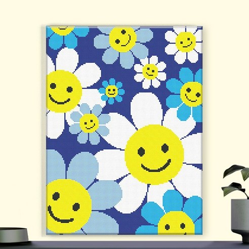 엔픽아트 캔버스형 보석십자수 40x50cm, MK112 풍경 활짝 핀 블루 데이지, 1개
