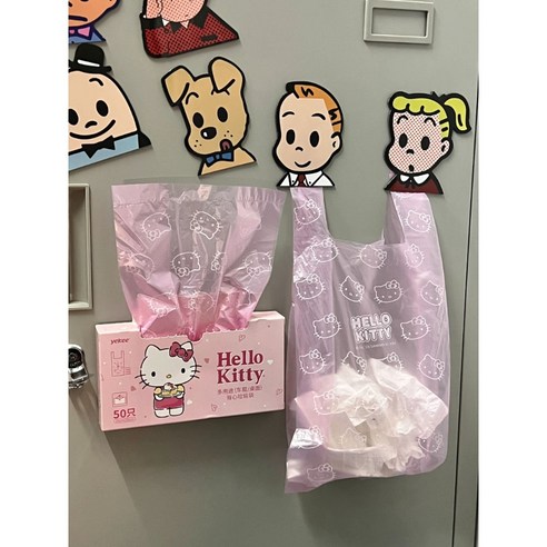 헬로키티 뽑아쓰는 쓰레기 봉투 비닐봉지 100개, S(16cmx36cm) 50장