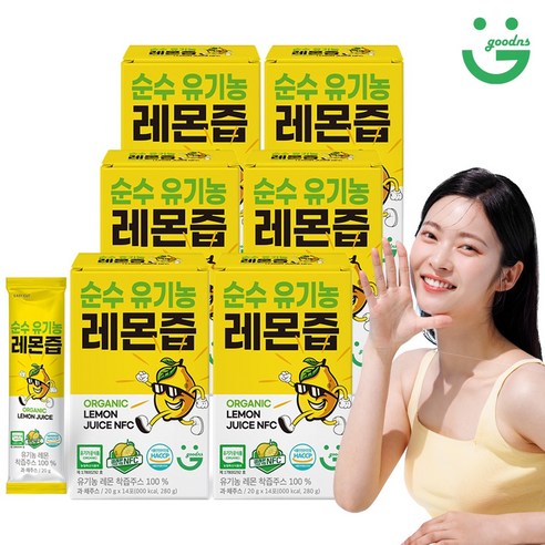 굿앤스 순수 유기농 레몬즙 스틱 리얼 착즙 100% 원액, 14개, 280g