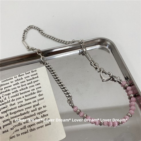 로프몽 빈티지 실버 티타늄 강철 목걸이 핑크 디자인 감각 하트 체인 목걸이 개성 트렌드