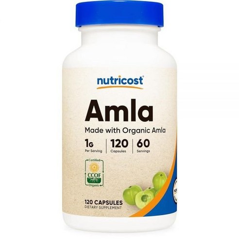 Nutricost 4414846570 유기농 AMLA 캡슐 1000mg 60회 분량 - 인증된 CCOF 유기농 채식주의자 글루텐 프리 캡슐 당 500mg 120캡슐, 1개, 120개