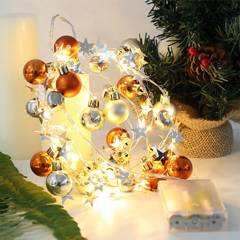 LED 크리스마스 전구 축제 장식소품, 2 M 20구, 옐로우골드크리스마스공벨