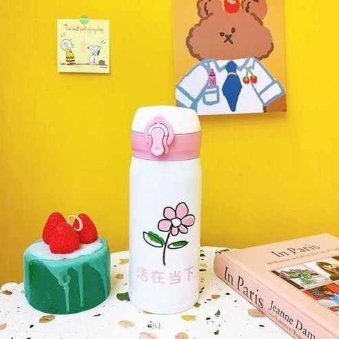 Ins 일본 스타일 보온병 휴대용 인터넷 유명인 학생 컵 달콤한 하라주쿠 스타일 귀여운 소녀 하트 컵 작은, 라이브현재[작은]350Ml, 하나