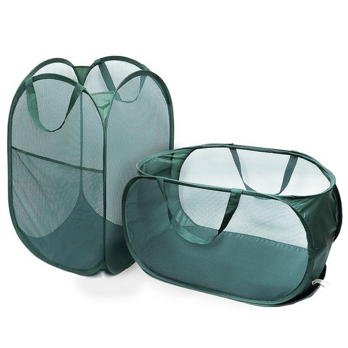 허플 접이식 메쉬 빨래바구니 60L, 그린 SET