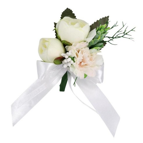 결혼식 무도회를 위한 합성 피복 꽃 브로치 백색 Boutonniere 코사지