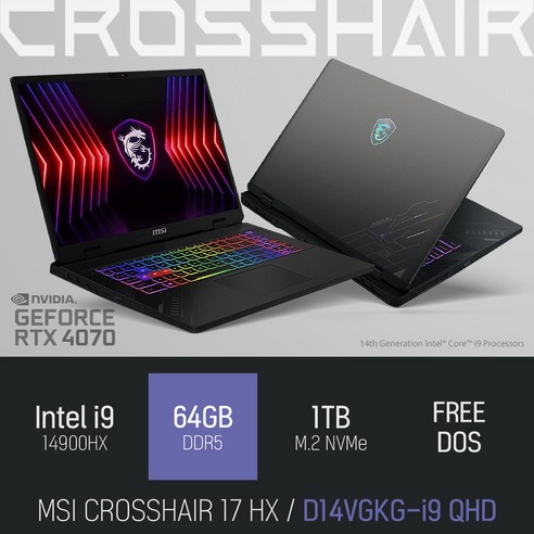 MSI 크로스헤어 17 HX D14VGKG-i9 QHD17 HX D14VGKG-i9 QHD · Free DOS · 64GB · 1TB · 그레이