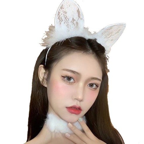 핑크바니 섹시 레이스 고양이 토끼 머리띠, 화이트