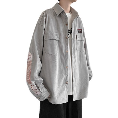 ANKRIC 코듀로이 셔츠 코트 남성 봄과 가을 조수 브랜드 복고풍 포트 스타일 잘 생긴 남성 긴소매 셔츠 재킷 조수 셔츠