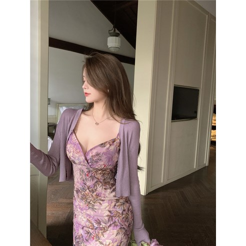 Kaka ~ Leng 연의 여신 순수한 욕망 섹시한 화이트 슬릿 딥 기질 여성 하이 허리 서스펜더 드레스