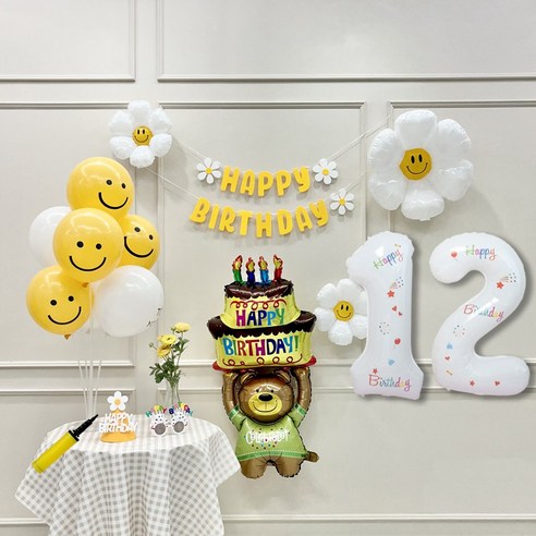 연지마켓 데이지 곰돌이 생일 파티 숫자 풍선 가랜드 세트, 12, 1세트, 베어 옐로우B 12