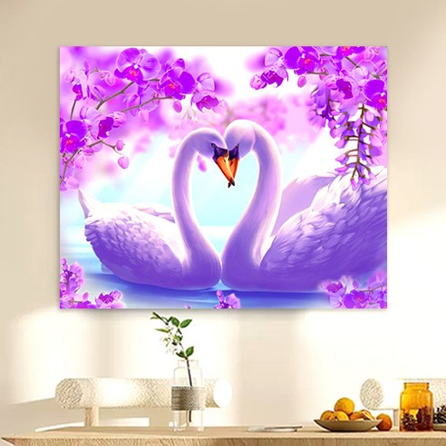 액자 캔버스형 보석십자수 DIY 키트 40 x 50 cm, SZX025.백조