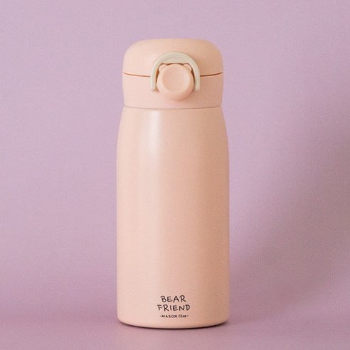 로우맨션 곰돌이 어린이 원터치텀블러 스티커포함, 350ml 핑크, 1개