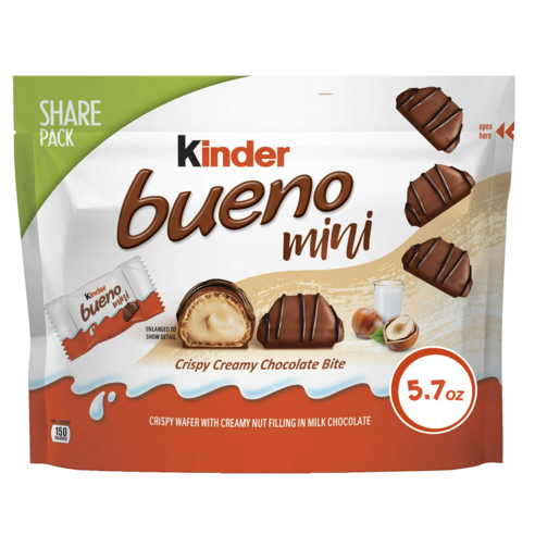 미국사탕 Kinder Bueno 30팩 밀크 초콜릿 및 헤이즐넛 크림 명절 선물 스타킹 속 팩당 개별 포장된 바 2개 45온스