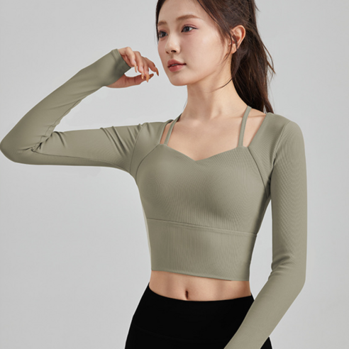 요피 긴팔 스트랩 크롭탑